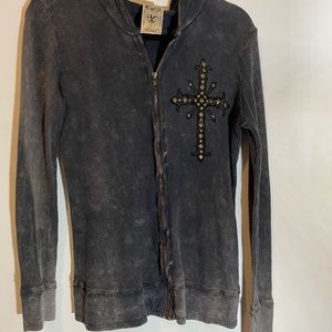 Vocal distressed front zipper hooded jacket